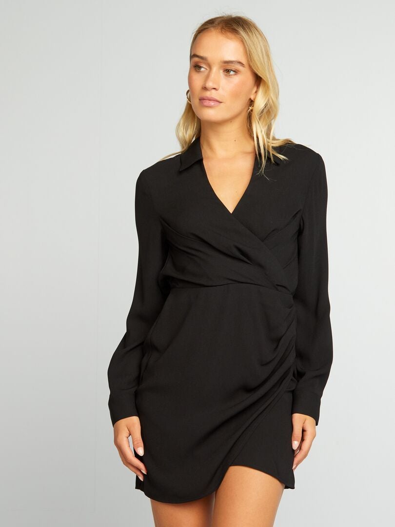 Robe courte cache-cœur plissée noir - Kiabi