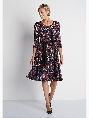 Robe courte ceinturée col rond en maille - Afibel