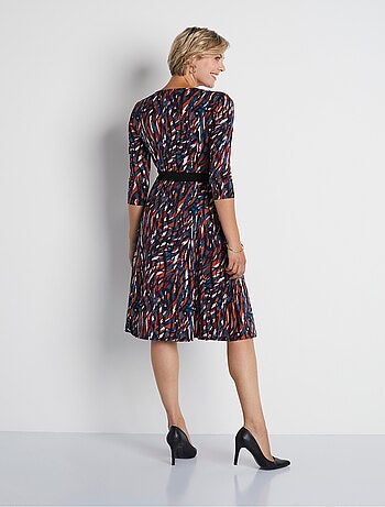 Robe courte ceinturée col rond en maille - Afibel