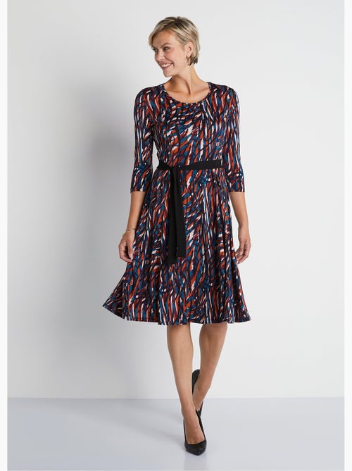 Robe courte ceinturée col rond en maille - Afibel - Kiabi