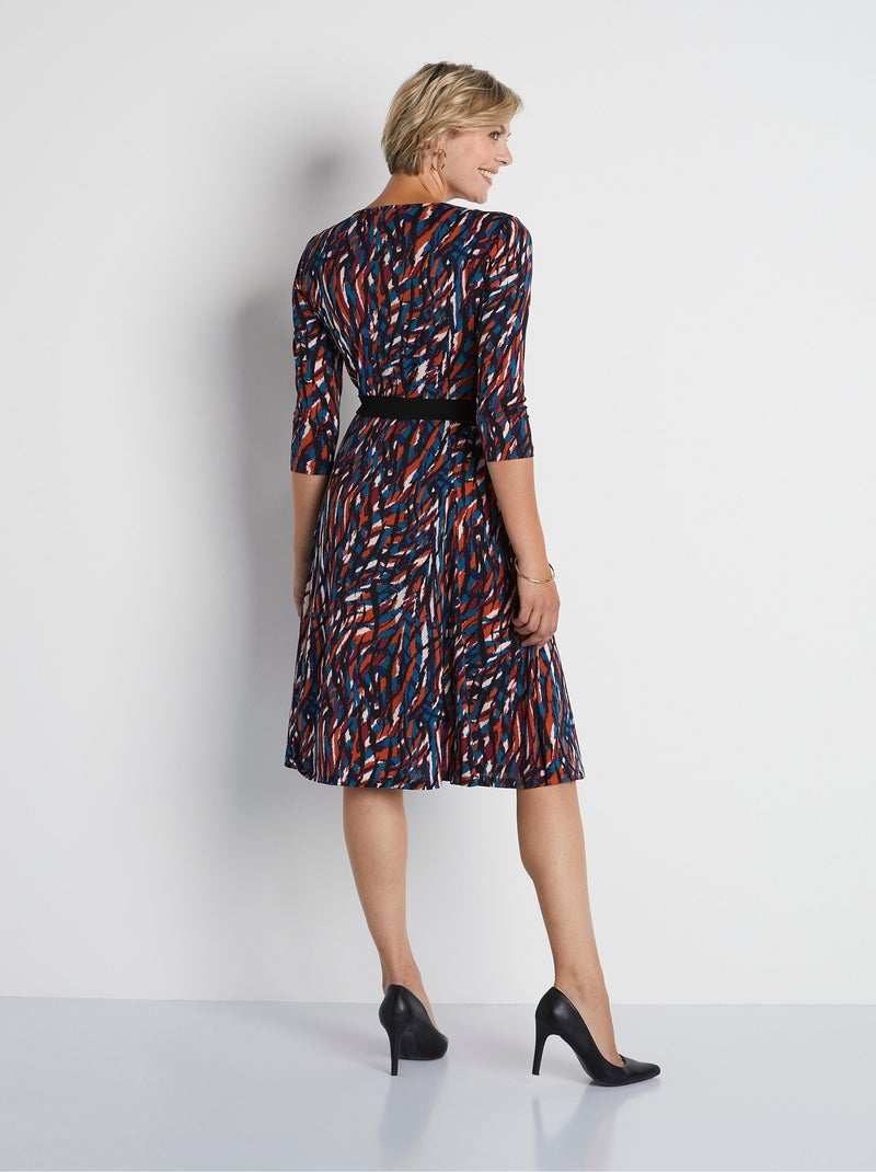 Robe courte ceinturée col rond en maille - Afibel Bleu canard - Kiabi