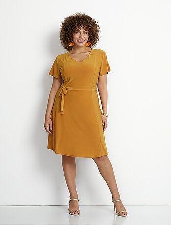 Robe courte ceinturée col V - Afibel