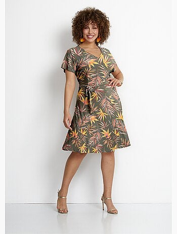 Robe courte ceinturée col V - Afibel