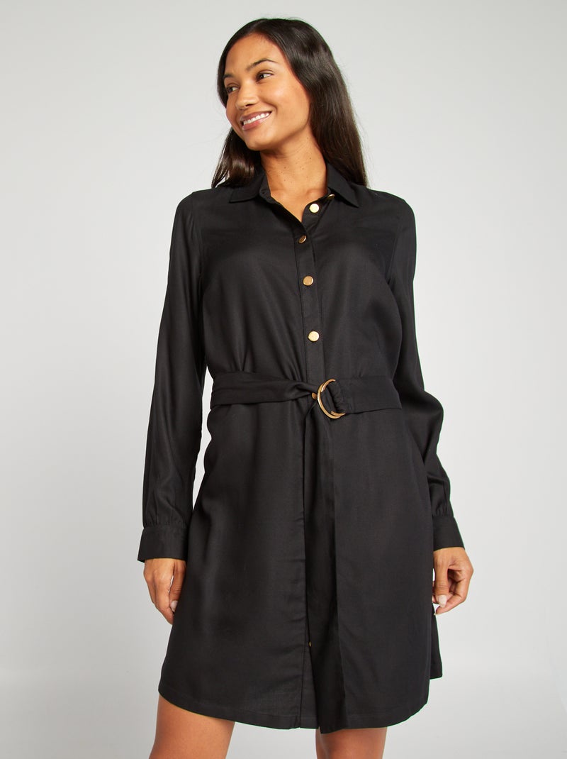 Robe courte chemise à ceinturer noir - Kiabi