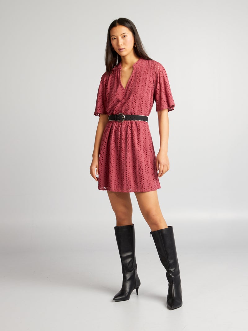 Robe courte cintrée en broderie anglaise Rose - Kiabi