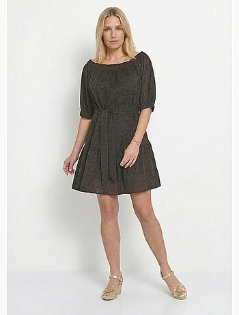 Robe courte col Bardot broderie anglaise - Afibel