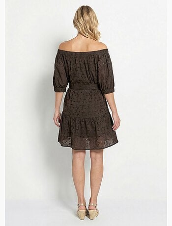 Robe courte col Bardot broderie anglaise - Afibel