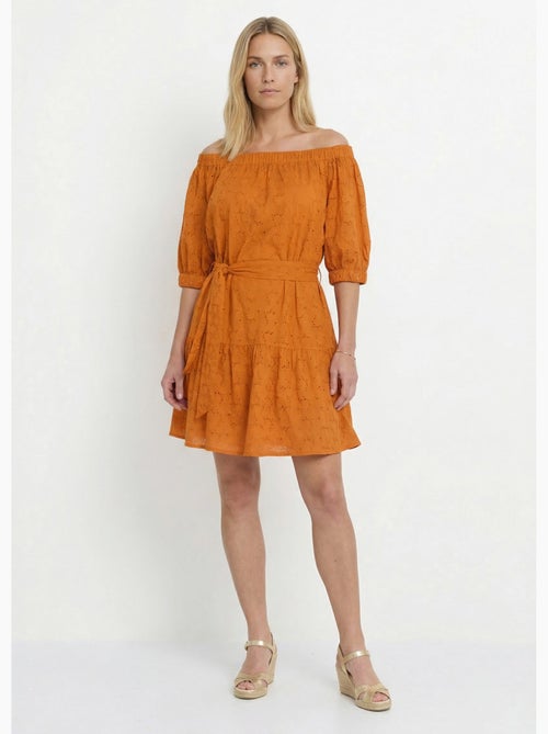 Robe courte col Bardot broderie anglaise - Afibel - Kiabi Robe courte col Bardot broderie anglaise - Afibel - Kiabi