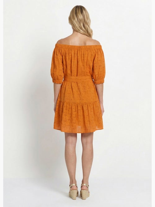 Robe courte col Bardot broderie anglaise - Afibel - Kiabi Robe courte col Bardot broderie anglaise - Afibel - Kiabi