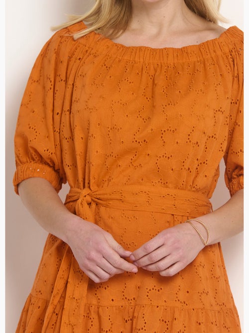 Robe courte col Bardot broderie anglaise - Afibel - Kiabi Robe courte col Bardot broderie anglaise - Afibel - Kiabi