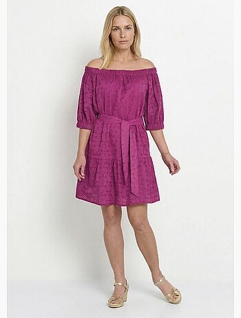 Robe courte col Bardot broderie anglaise - Afibel