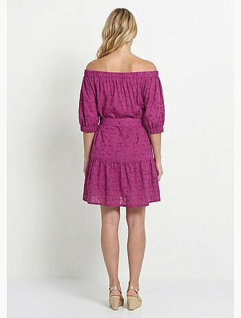 Robe courte col Bardot broderie anglaise - Afibel
