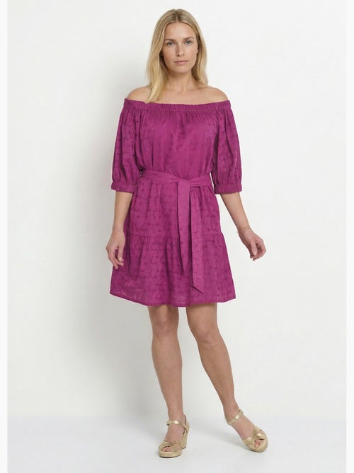 Robe courte col Bardot broderie anglaise - Afibel - Kiabi Robe courte col Bardot broderie anglaise - Afibel - Kiabi