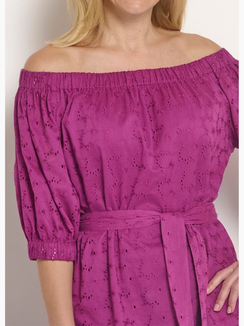 Robe courte col Bardot broderie anglaise - Afibel - Kiabi Robe courte col Bardot broderie anglaise - Afibel - Kiabi