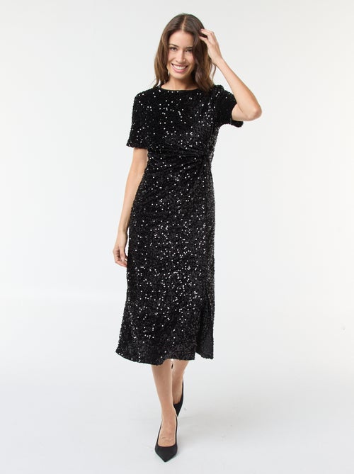 Robe courte col rond en sequins uni - Kiabi
