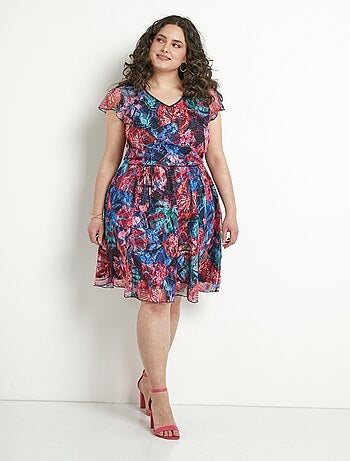 Robe courte col V dentelle imprimée - Afibel