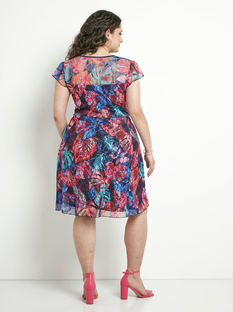 Robe courte col V dentelle imprimée - Afibel Multicolore - Kiabi