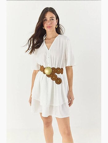 Robe courte col v dentelle lucci