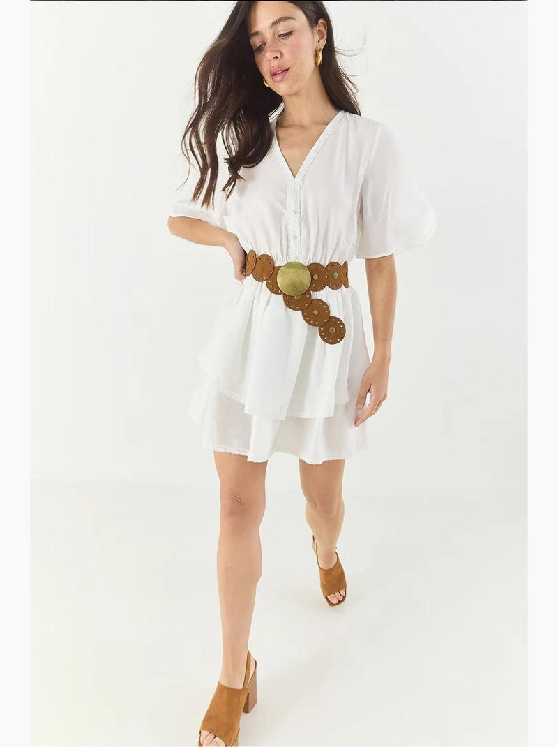 Robe courte col v dentelle lucci Blanc - Kiabi