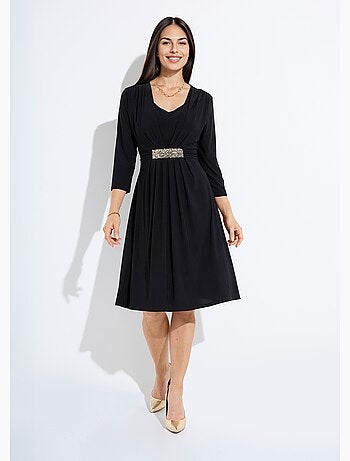 Robe courte col V effet drapé ceinture bijou - Afibel
