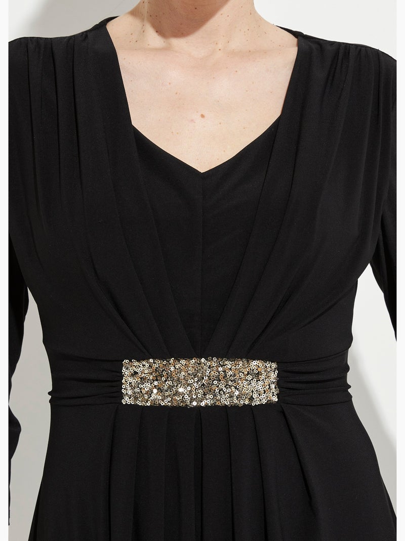 Robe courte col V effet drapé ceinture bijou Noir - Kiabi