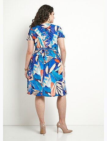 Robe courte col V effet drapé imprimé feuillage - Afibel