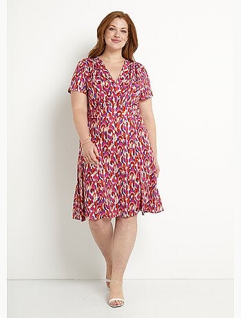 Robe courte col V graphique base évasée - Afibel