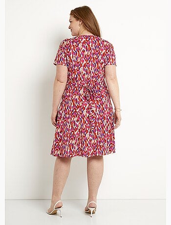 Robe courte col V graphique base évasée - Afibel