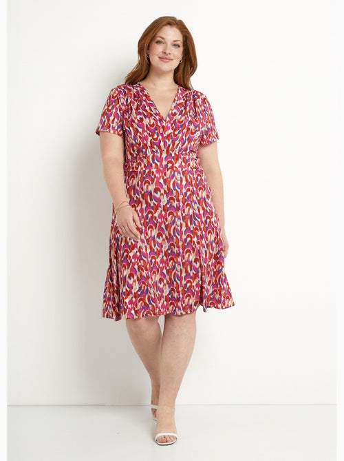 Robe courte col V graphique base évasée - Afibel - Kiabi