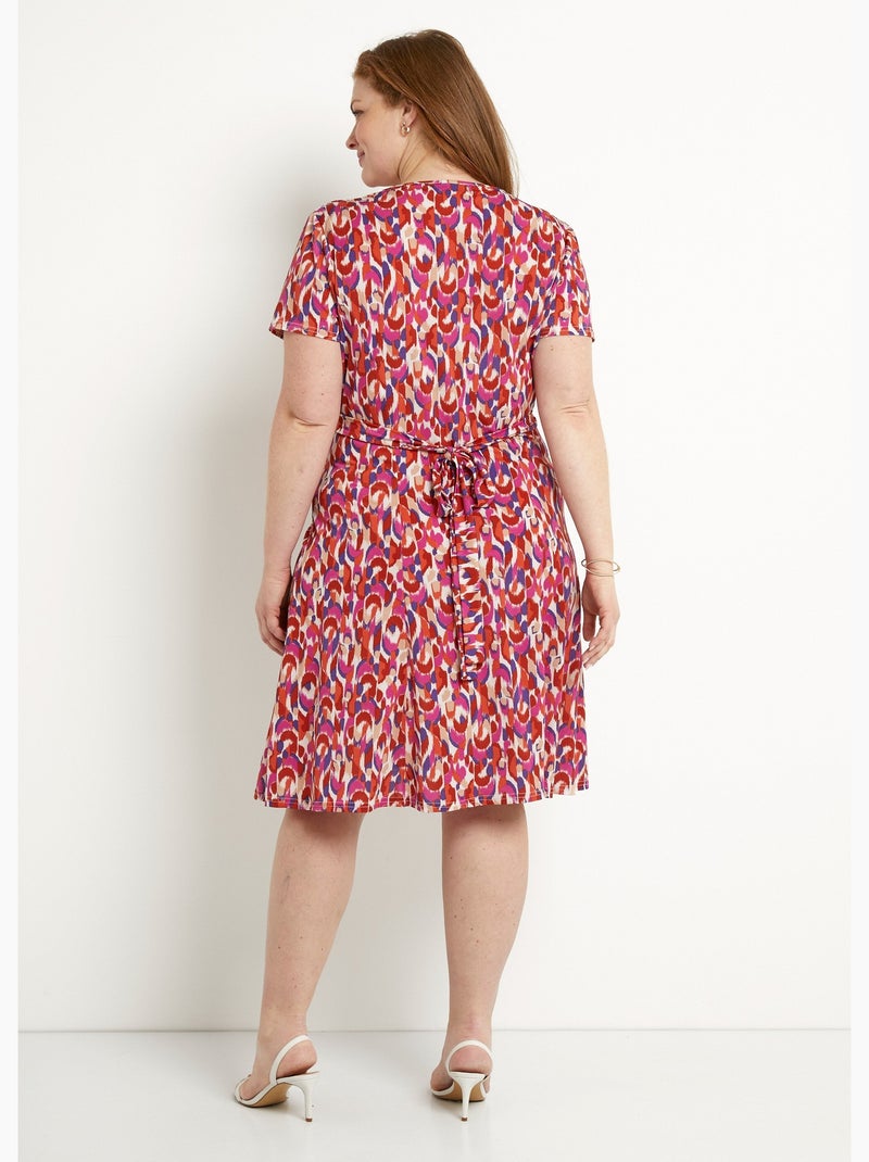 Robe courte col V graphique base évasée - Afibel Violet/Rose - Kiabi