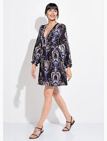 Robe courte col V imprimé cachemire - AFIBEL