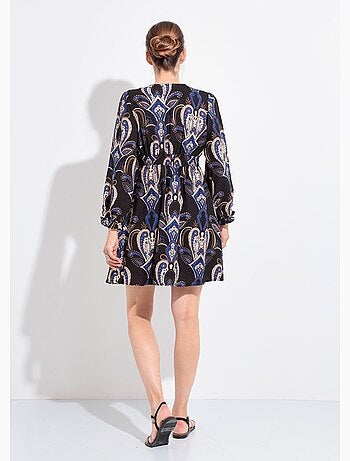 Robe courte col V imprimé cachemire - AFIBEL