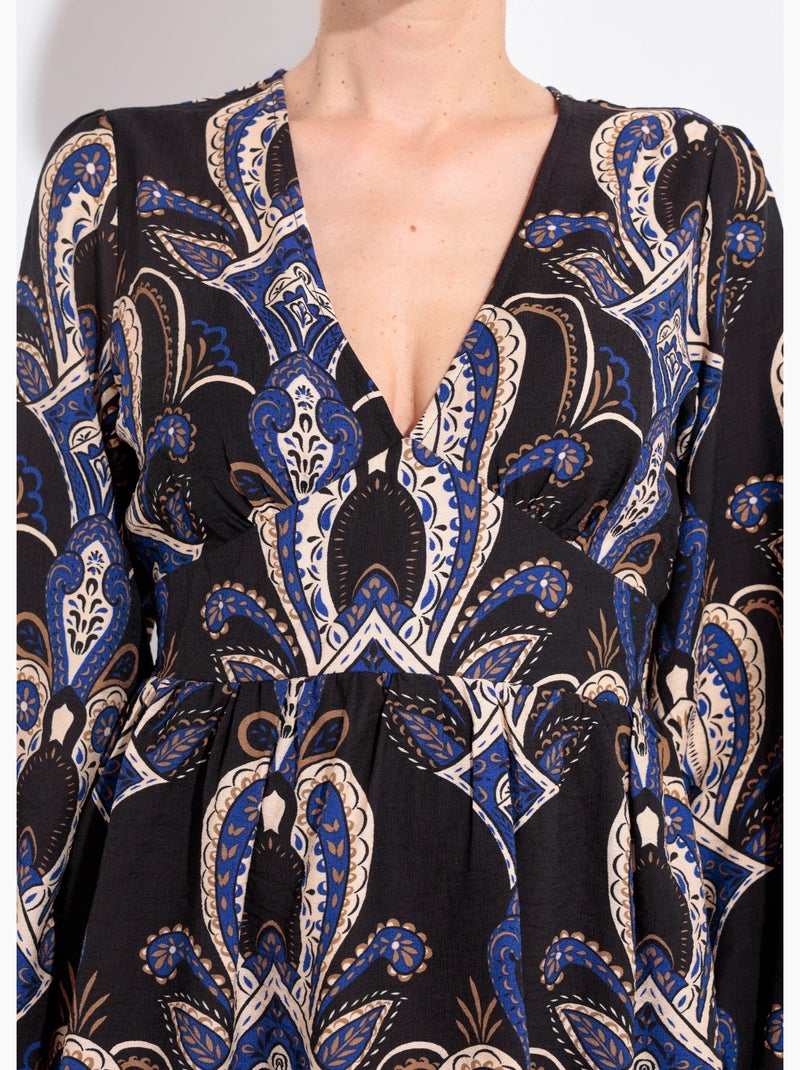 Robe courte col V imprimé cachemire - AFIBEL Bleu marine - Kiabi