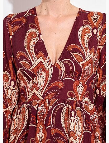 Robe courte col V imprimé cachemire - AFIBEL