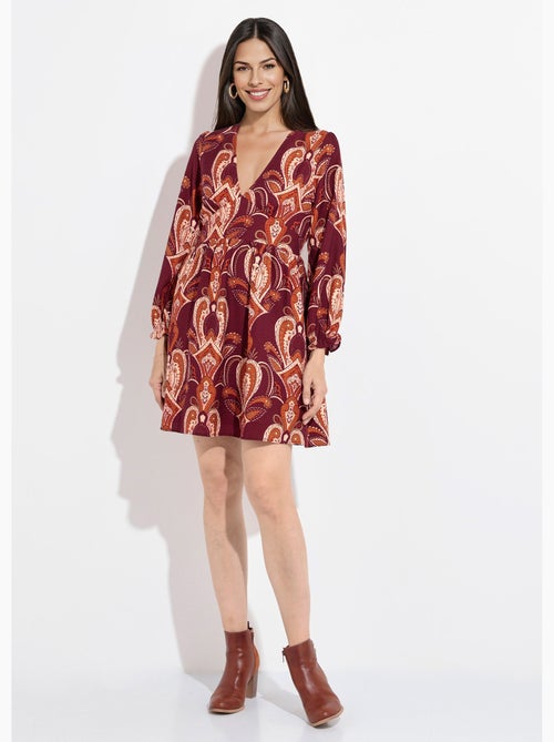 Robe courte col V imprimé cachemire - AFIBEL - Kiabi