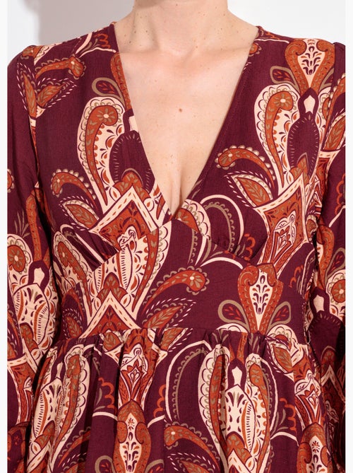 Robe courte col V imprimé cachemire - AFIBEL - Kiabi