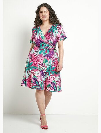 Robe courte col v imprimé exotique - afibel