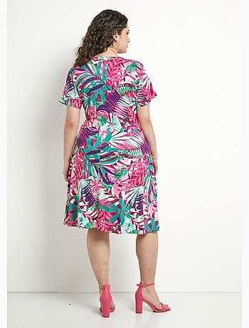 Robe courte col v imprimé exotique - afibel