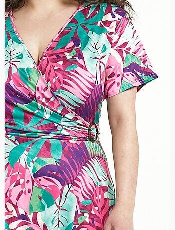 Robe courte col v imprimé exotique - afibel