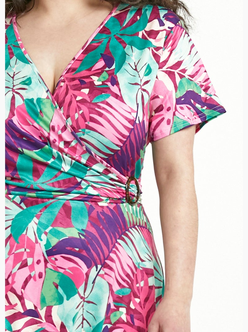 Robe courte col v imprimé exotique - afibel Multicolore - Kiabi