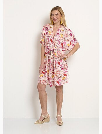 Robe courte col V liens à la taille - Afibel