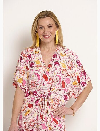 Robe courte col V liens à la taille - Afibel