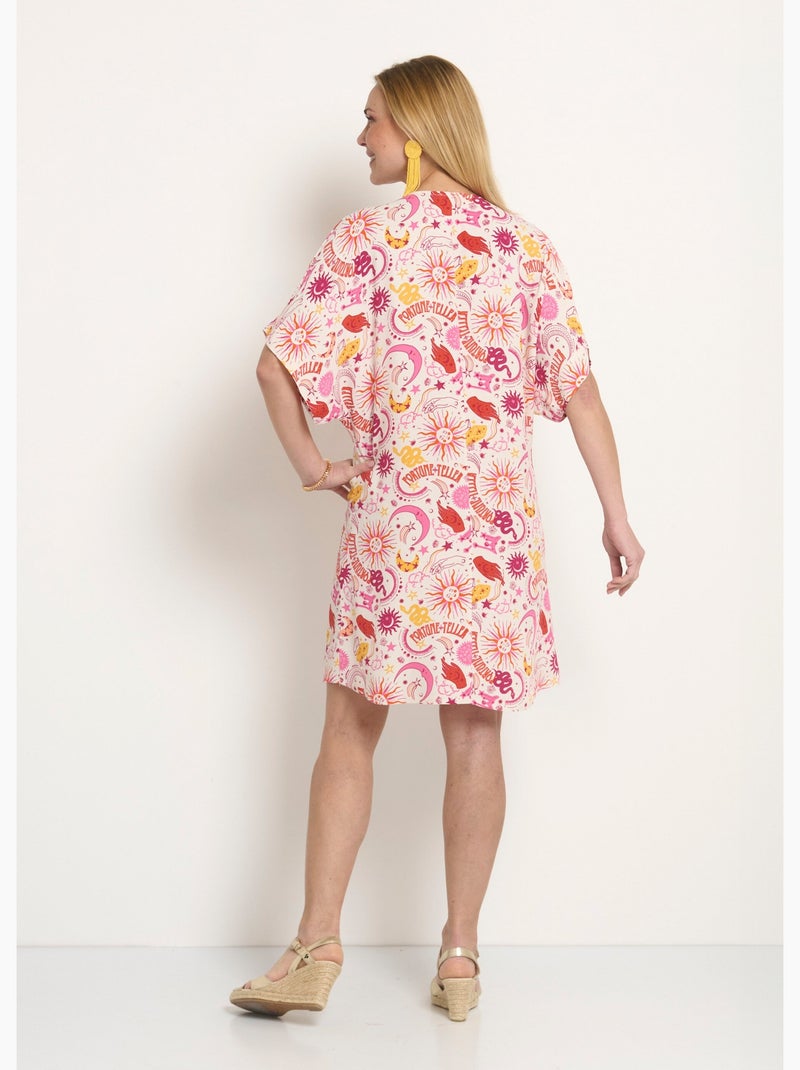 Robe courte col V liens à la taille - Afibel Ecru - Kiabi