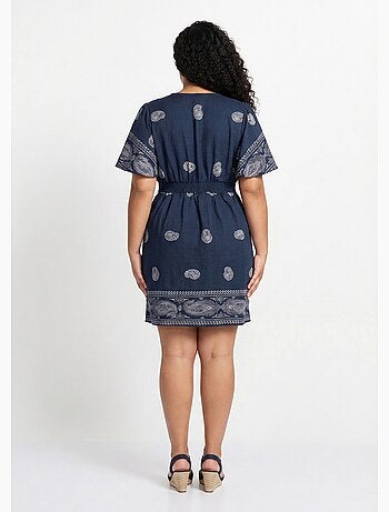 Robe courte col V, motifs ethnique - AFIBEL