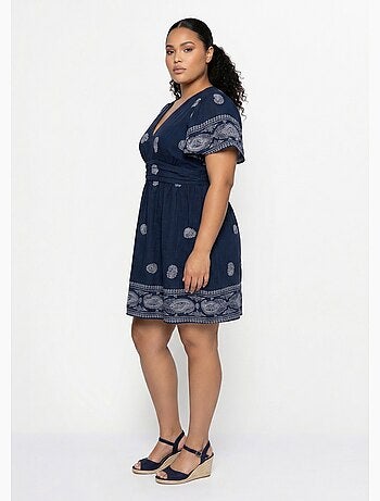 Robe courte col V, motifs ethnique - AFIBEL