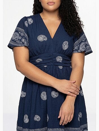 Robe courte col V, motifs ethnique - AFIBEL