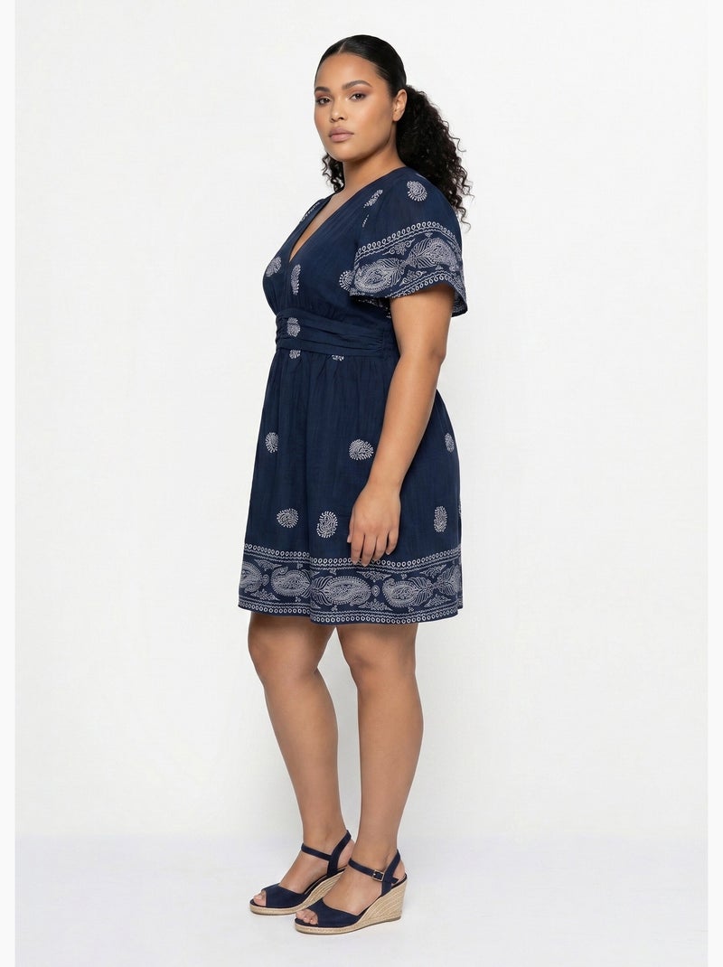 Robe courte col V, motifs ethnique - AFIBEL Bleu marine - Kiabi