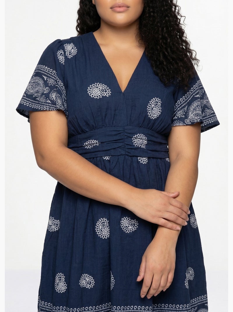 Robe courte col V, motifs ethnique - AFIBEL Bleu marine - Kiabi