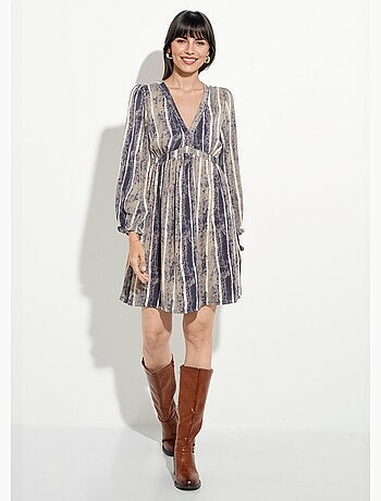 Robe courte col V taille haute plissée - AFIBEL
