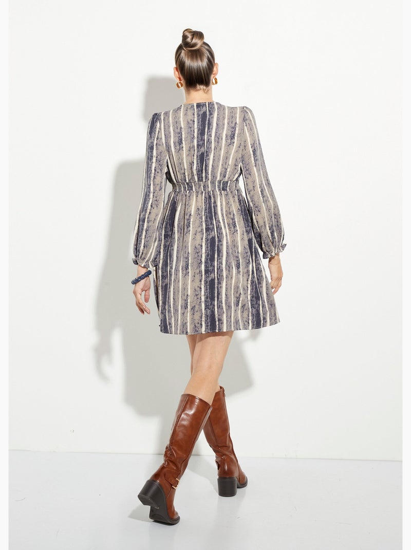 Robe courte col V taille haute plissée - AFIBEL Gris Ecru - Kiabi